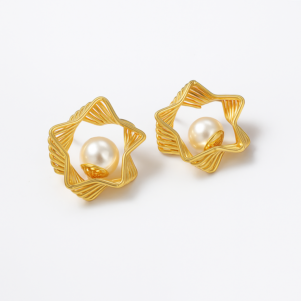 Luxury Gold Star Pearl Earrings for Women | Elegant Designer Jewelry