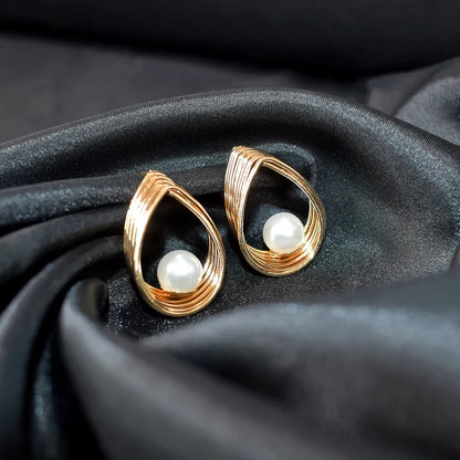 Luxury Gold Plated Pearl Earrings for Women | Elegant Teardrop Design Jewelry