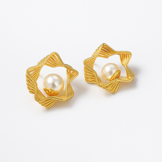 Luxury Gold Star Pearl Earrings for Women | Elegant Designer Jewelry